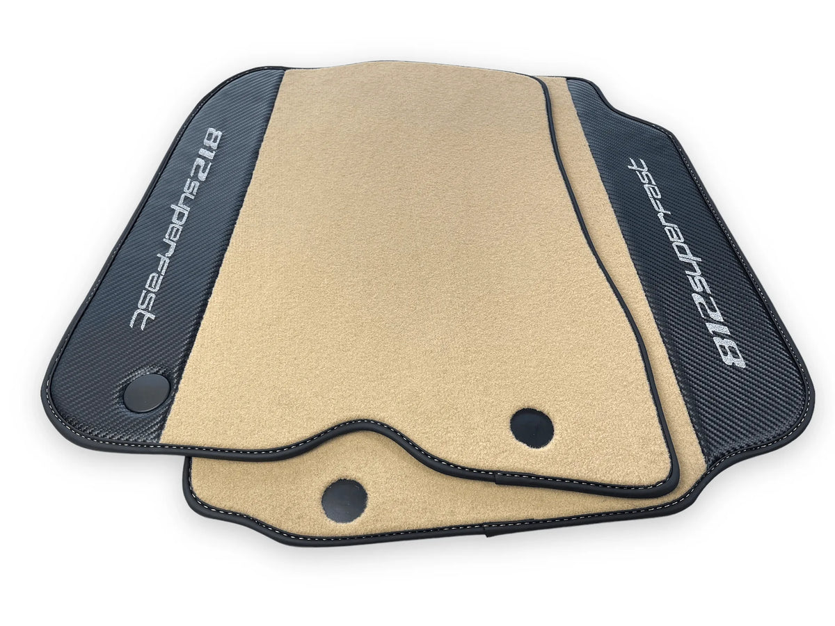 Beige Floor Mats For Ferrari 812 Superfast With Carbon Fiber Leather - AutoWin