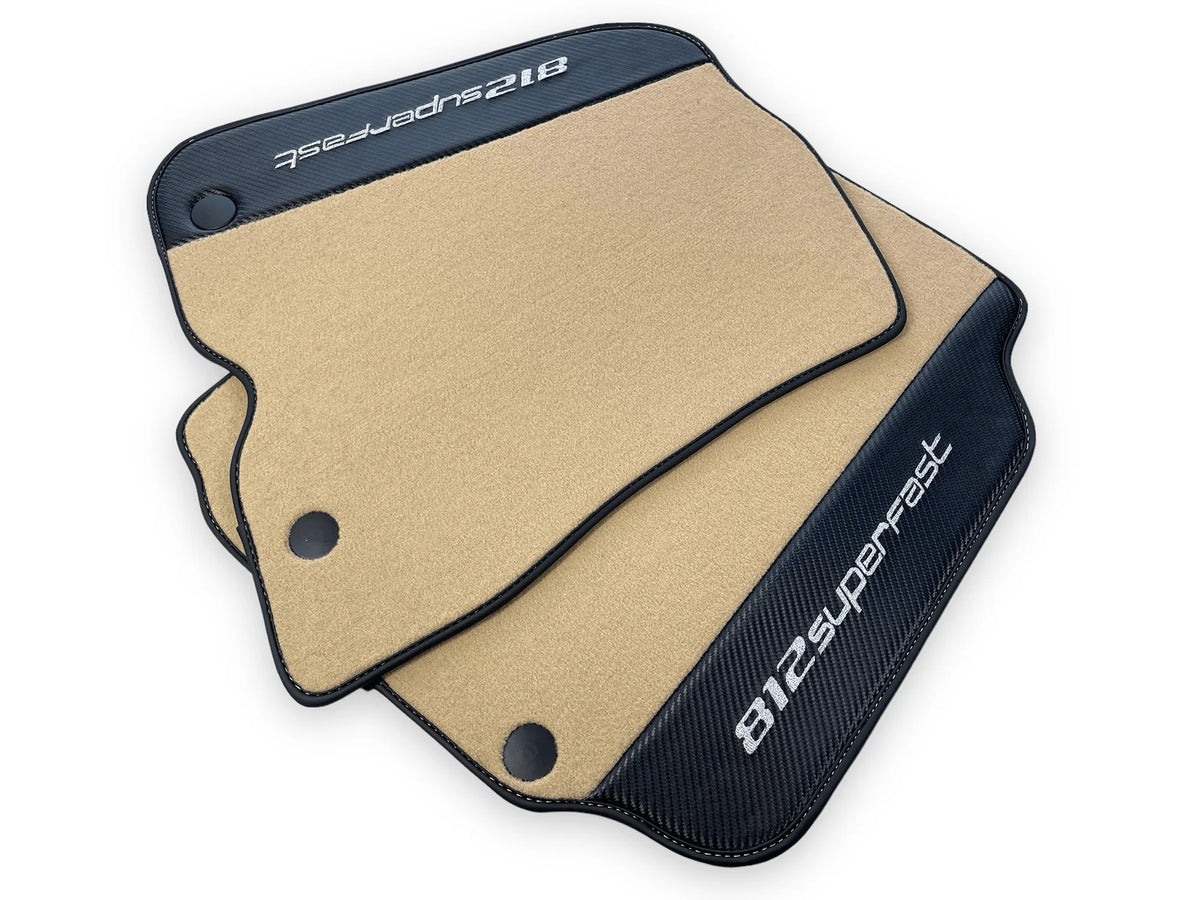 Beige Floor Mats For Ferrari 812 Superfast With Carbon Fiber Leather - AutoWin