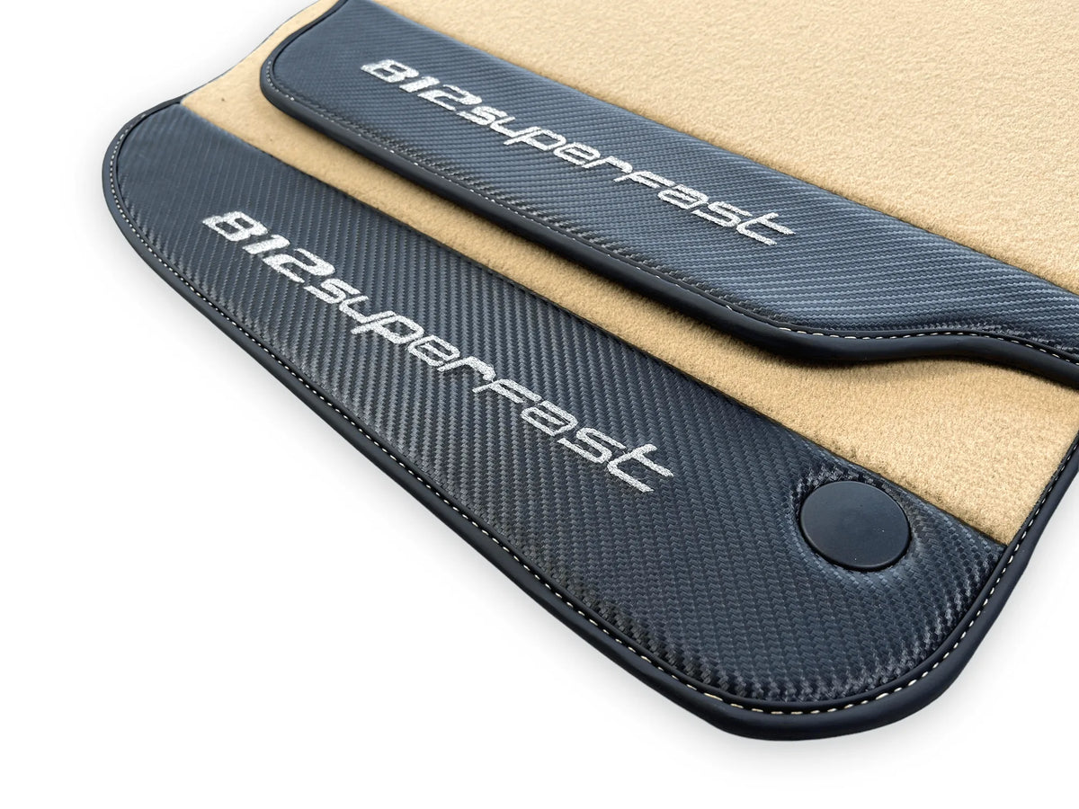 Beige Floor Mats For Ferrari 812 Superfast With Carbon Fiber Leather - AutoWin