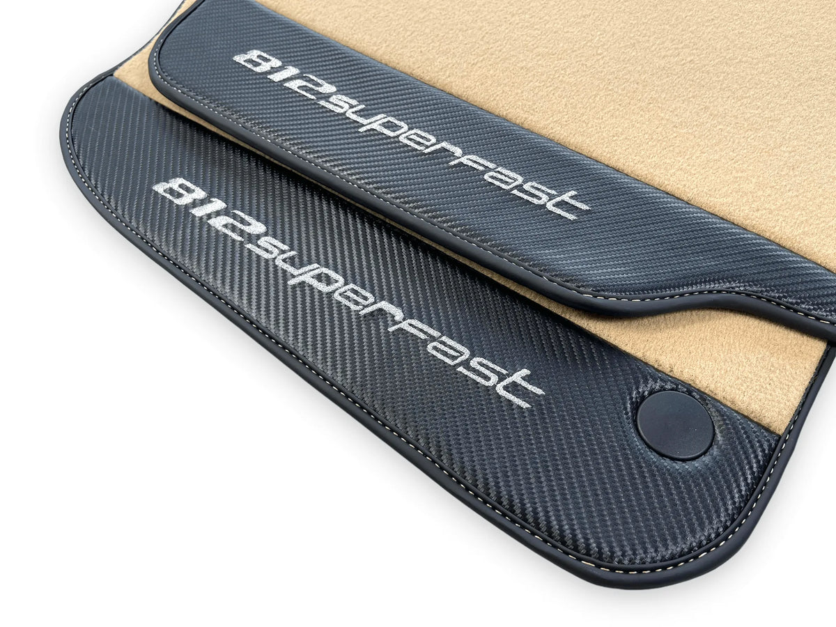 Beige Floor Mats For Ferrari 812 Superfast With Carbon Fiber Leather - AutoWin