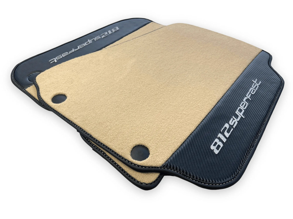 Beige Floor Mats For Ferrari 812 Superfast With Carbon Fiber Leather - AutoWin