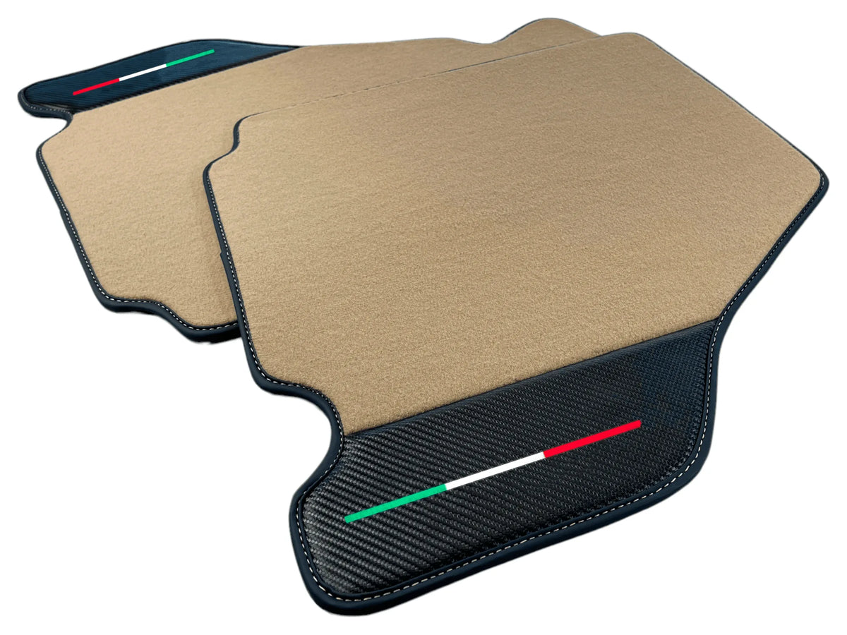Beige Floor Mats For Ferrari F430 2004-2009 With Carbon Fiber Leather - AutoWin