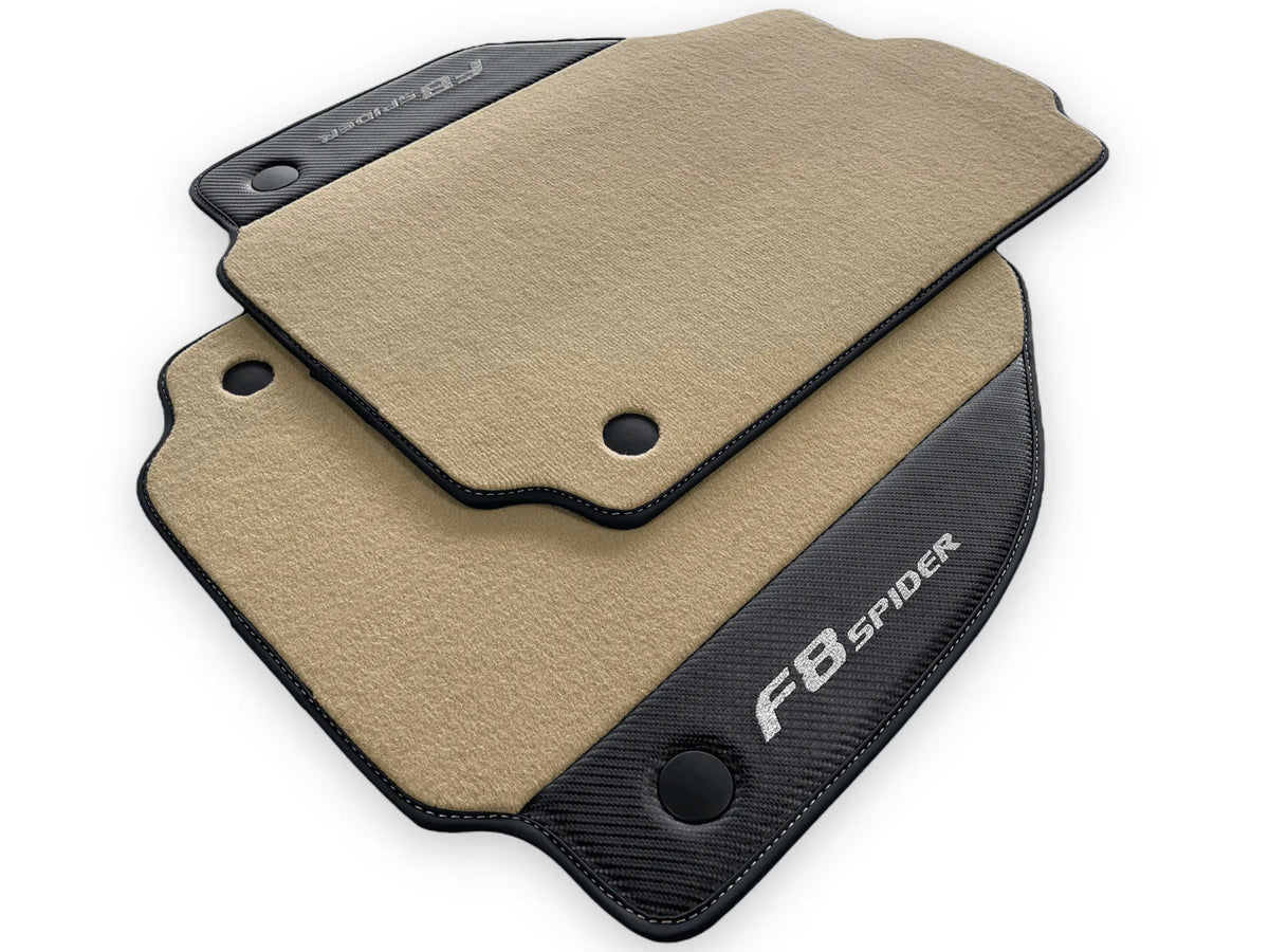 Beige Floor Mats For Ferrari F8 Spider 2019-2022 With Carbon Fiber Leather - AutoWin