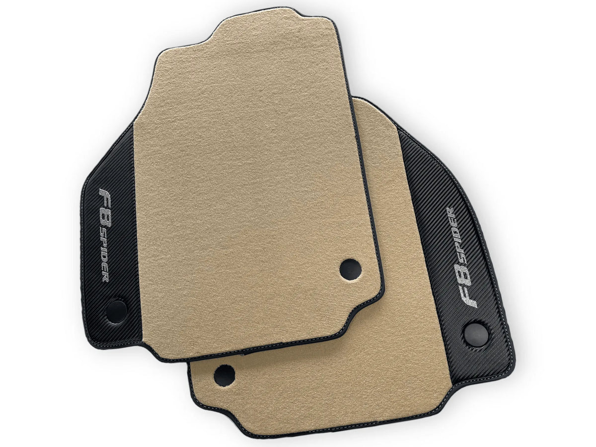 Beige Floor Mats For Ferrari F8 Spider 2019-2022 With Carbon Fiber Leather - AutoWin