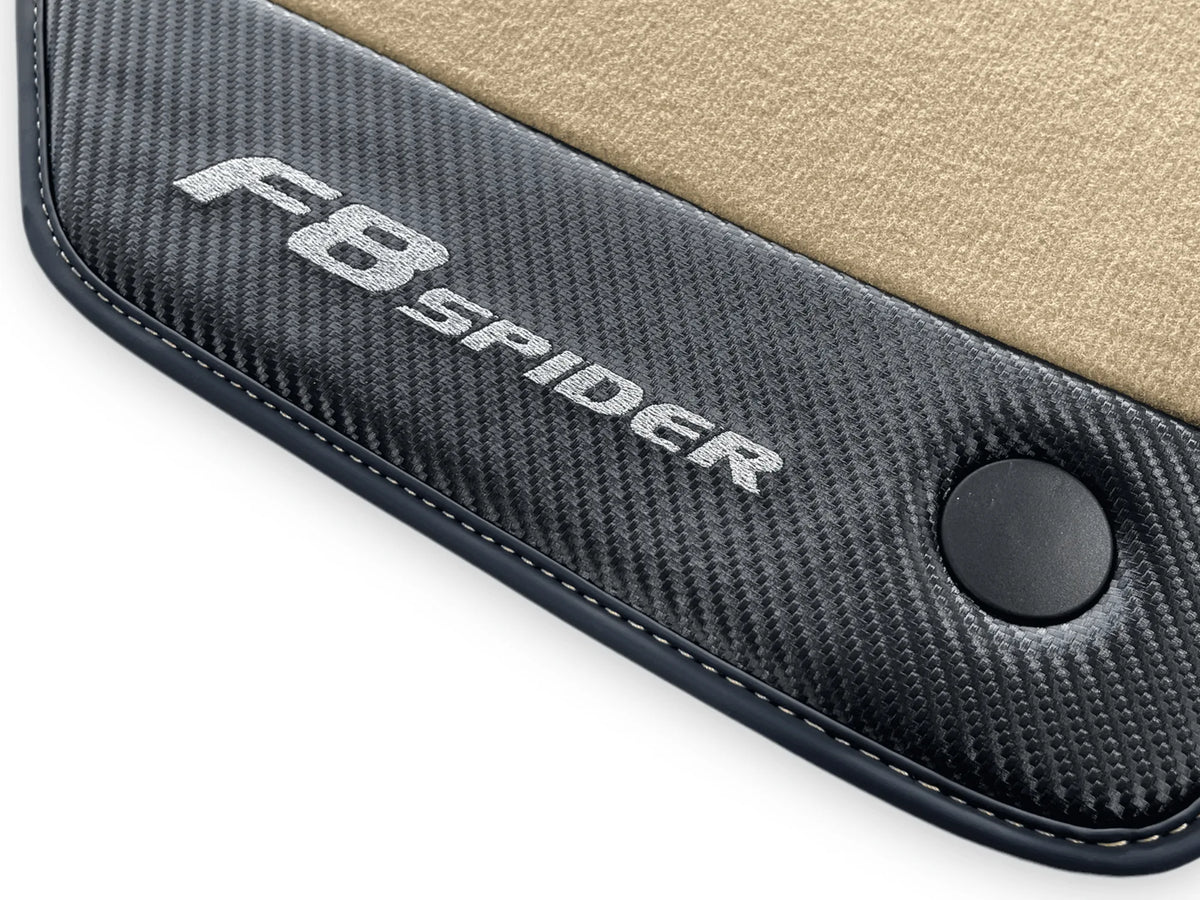 Beige Floor Mats For Ferrari F8 Spider 2019-2022 With Carbon Fiber Leather - AutoWin