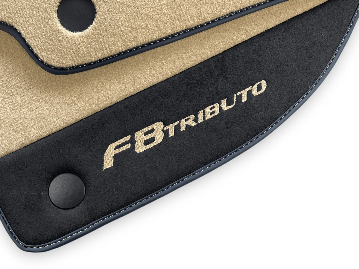 Beige Floor Mats For Ferrari F8 Tributo 2019-2022 With Alcantara Leather - AutoWin