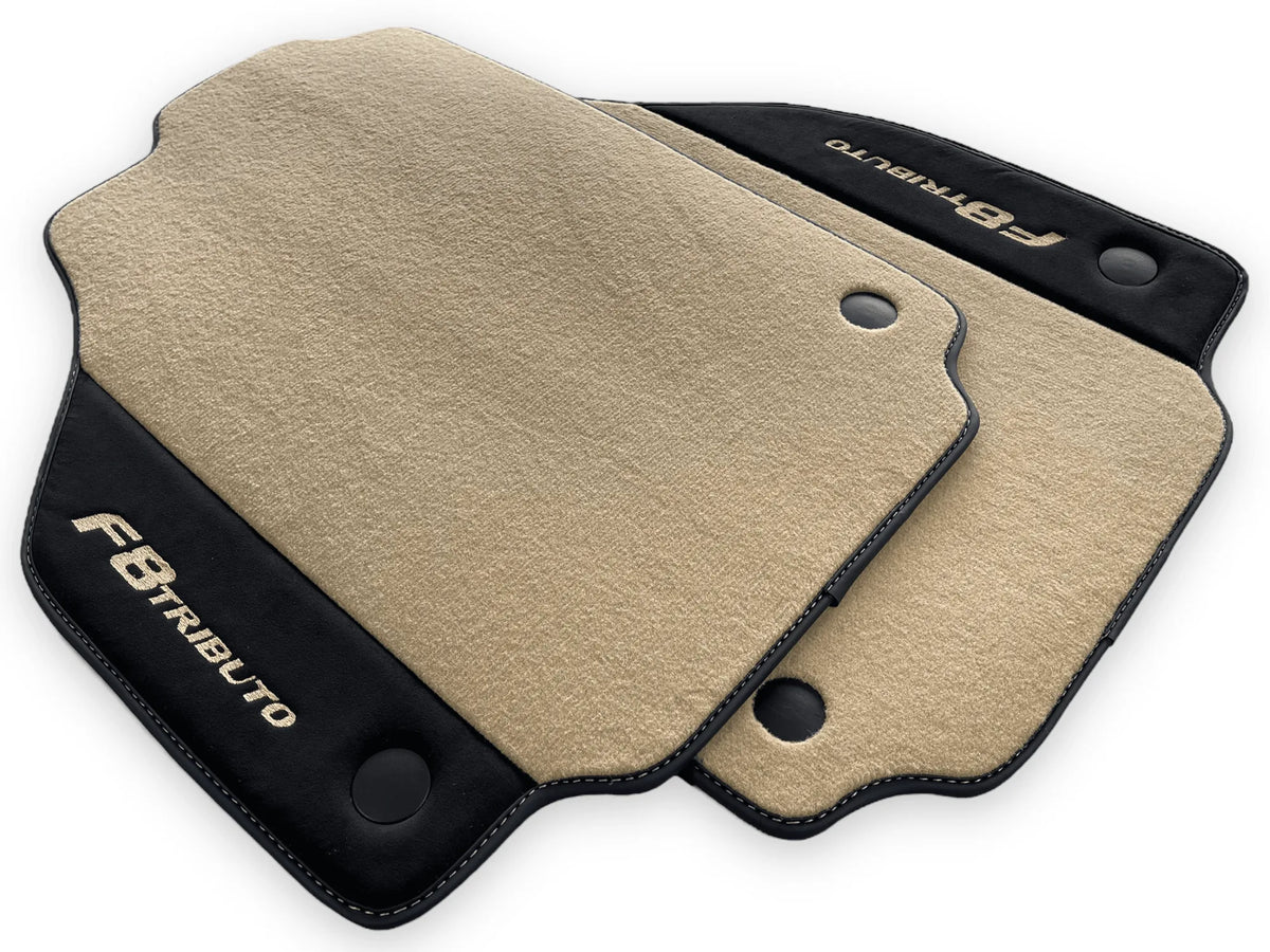 Beige Floor Mats For Ferrari F8 Tributo 2019-2022 With Alcantara Leather - AutoWin