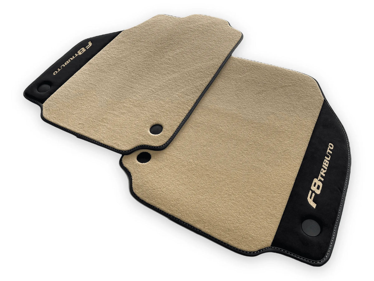 Beige Floor Mats For Ferrari F8 Tributo 2019-2022 With Alcantara Leather - AutoWin