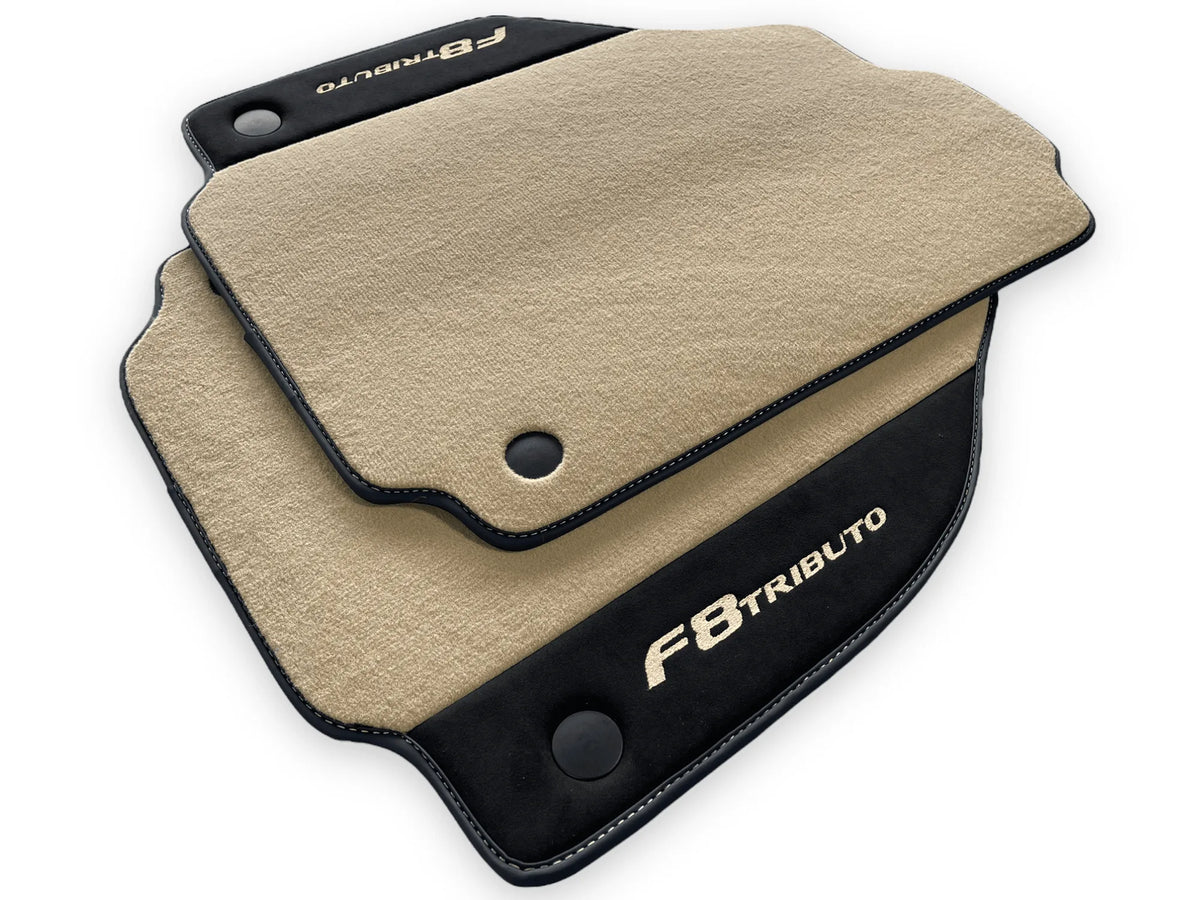 Beige Floor Mats For Ferrari F8 Tributo 2019-2022 With Alcantara Leather - AutoWin
