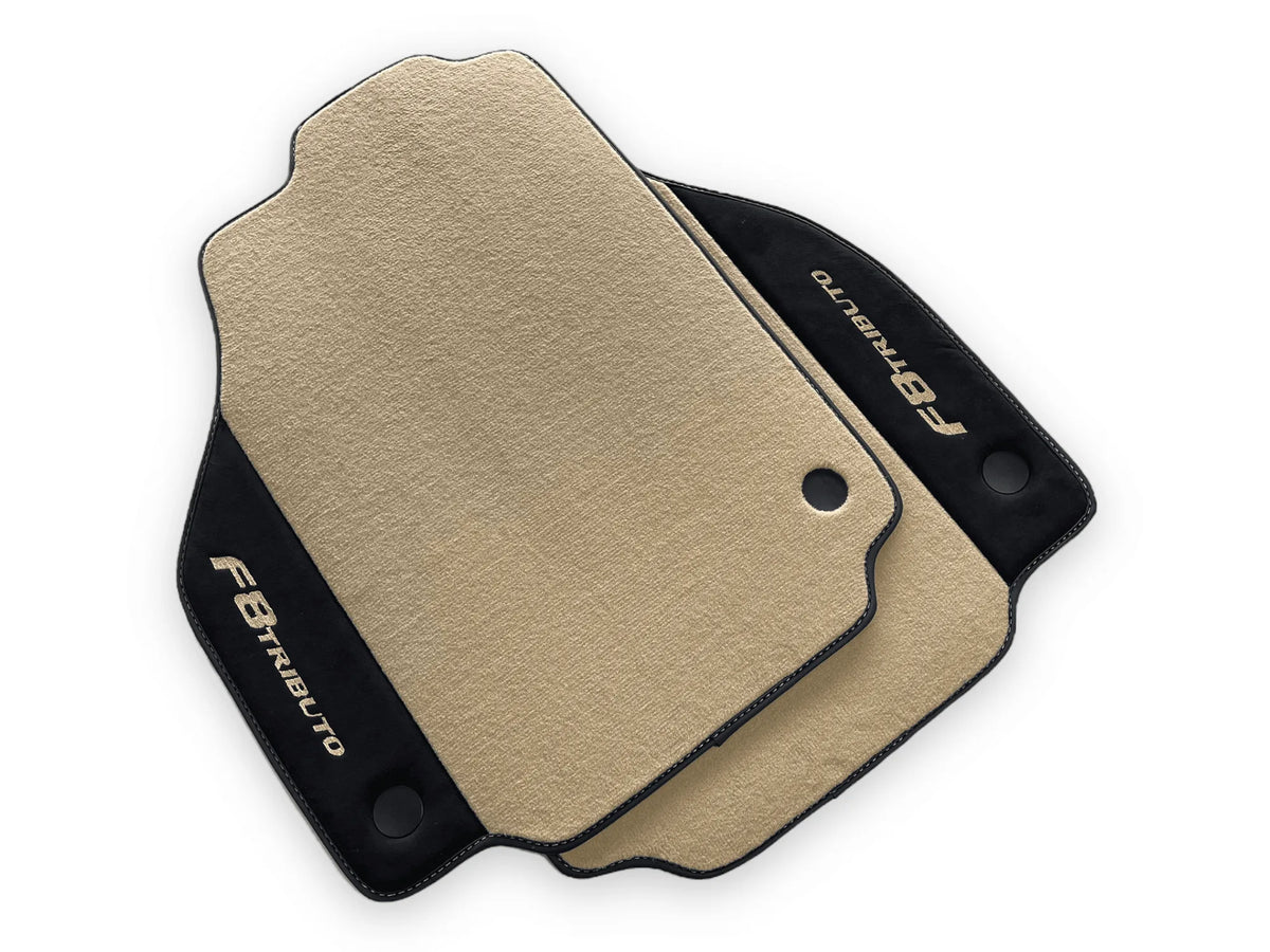 Beige Floor Mats For Ferrari F8 Tributo 2019-2022 With Alcantara Leather - AutoWin