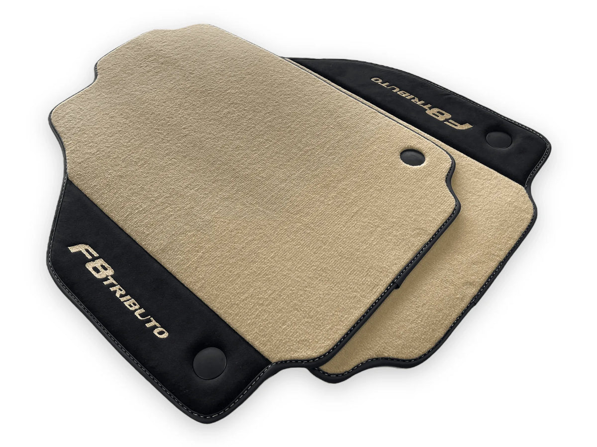 Beige Floor Mats For Ferrari F8 Tributo 2019-2022 With Alcantara Leather - AutoWin