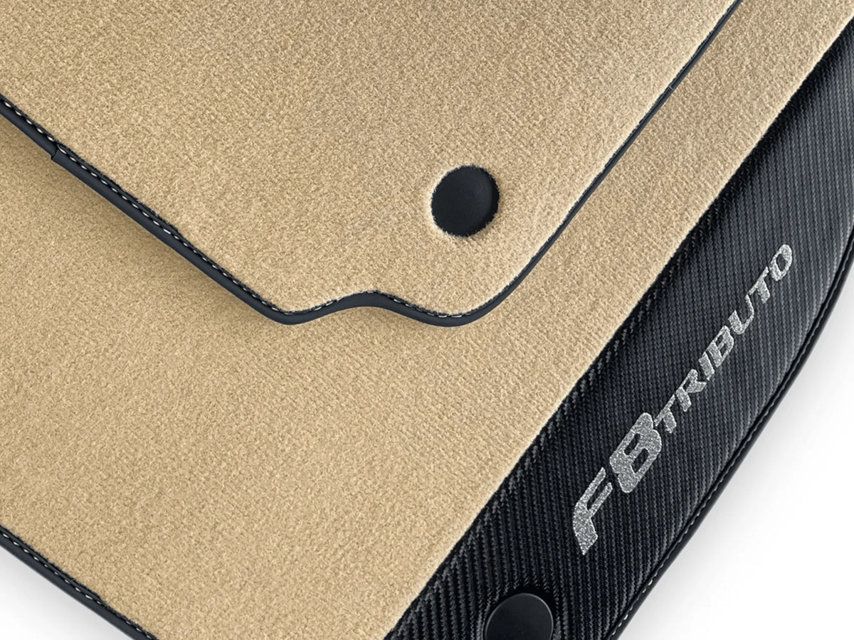 Beige Floor Mats For Ferrari F8 Tributo 2019-2022 With Carbon Leather - AutoWin