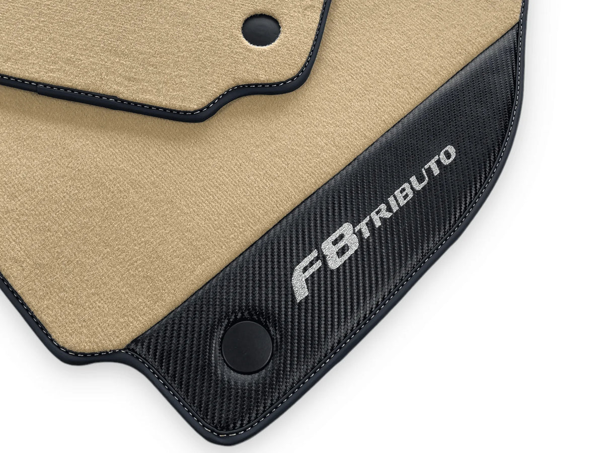 Beige Floor Mats For Ferrari F8 Tributo 2019-2022 With Carbon Leather - AutoWin