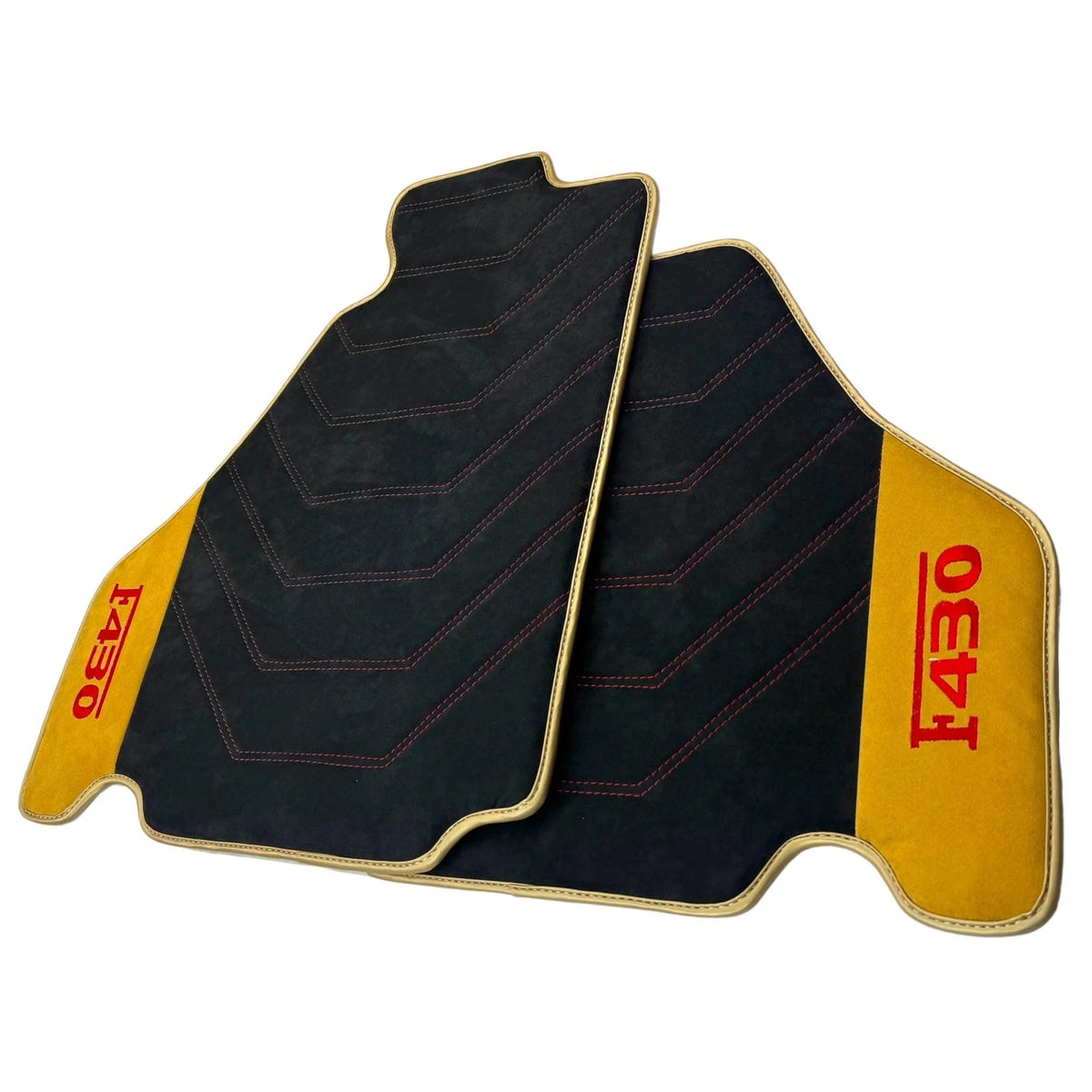 Black Alcantara Floor Mats for Ferrari F430 (2004-2009) - Red Sewing - AutoWin