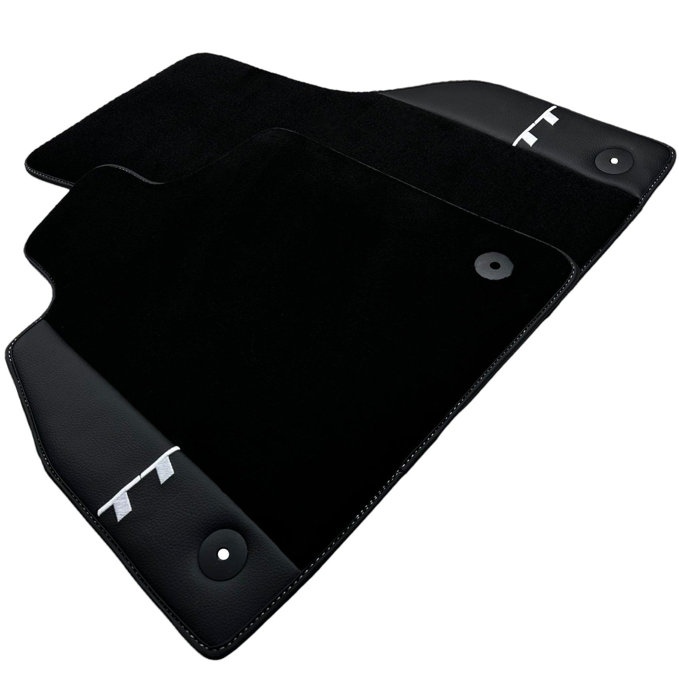 Black Floor Mats for Audi TT MK2 Convertible (2006-2014) with Leather - AutoWin