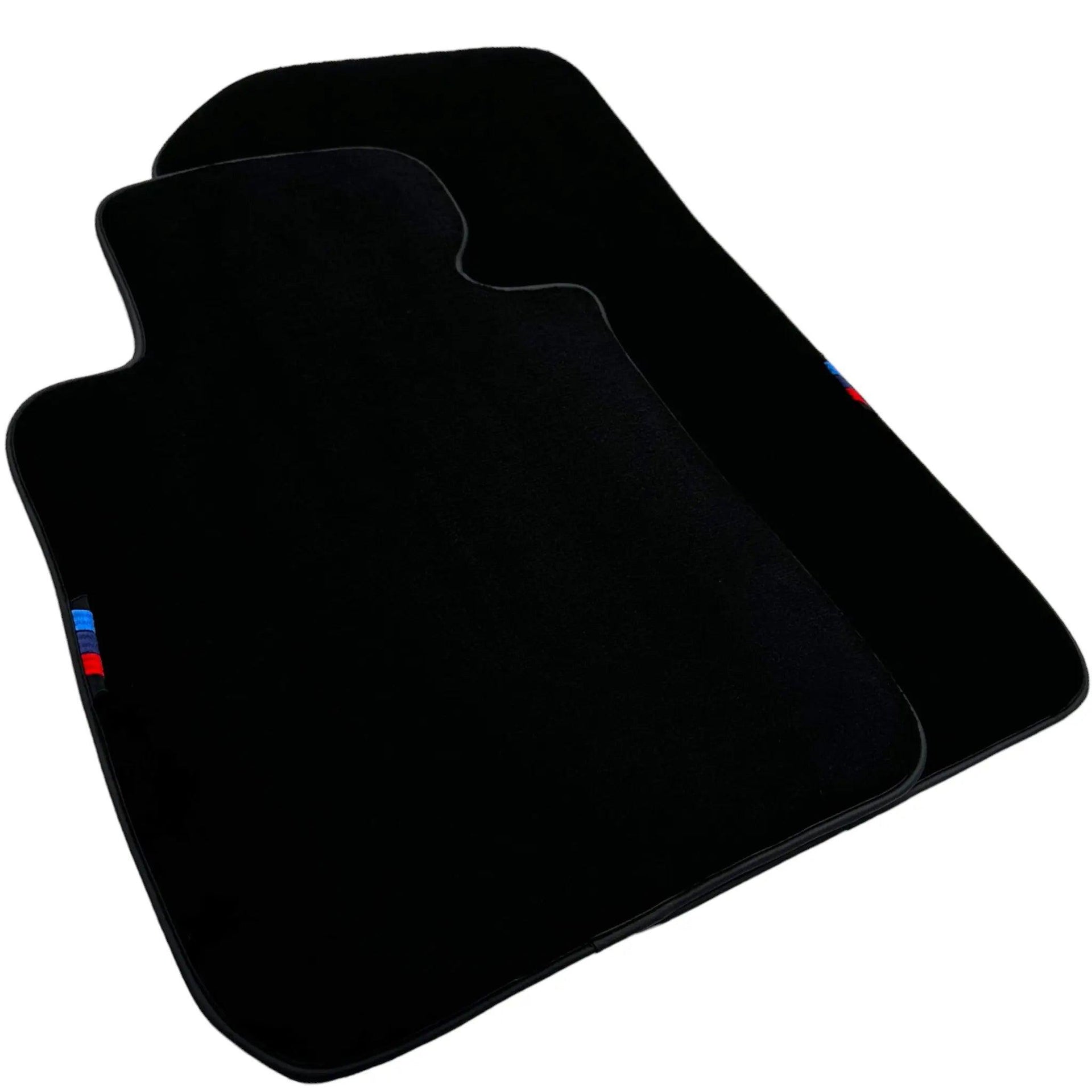 Black Floor Mats For BMW 1 Series E81 With 3 Color Stripes Tailored Set Perfect Fit - AutoWin