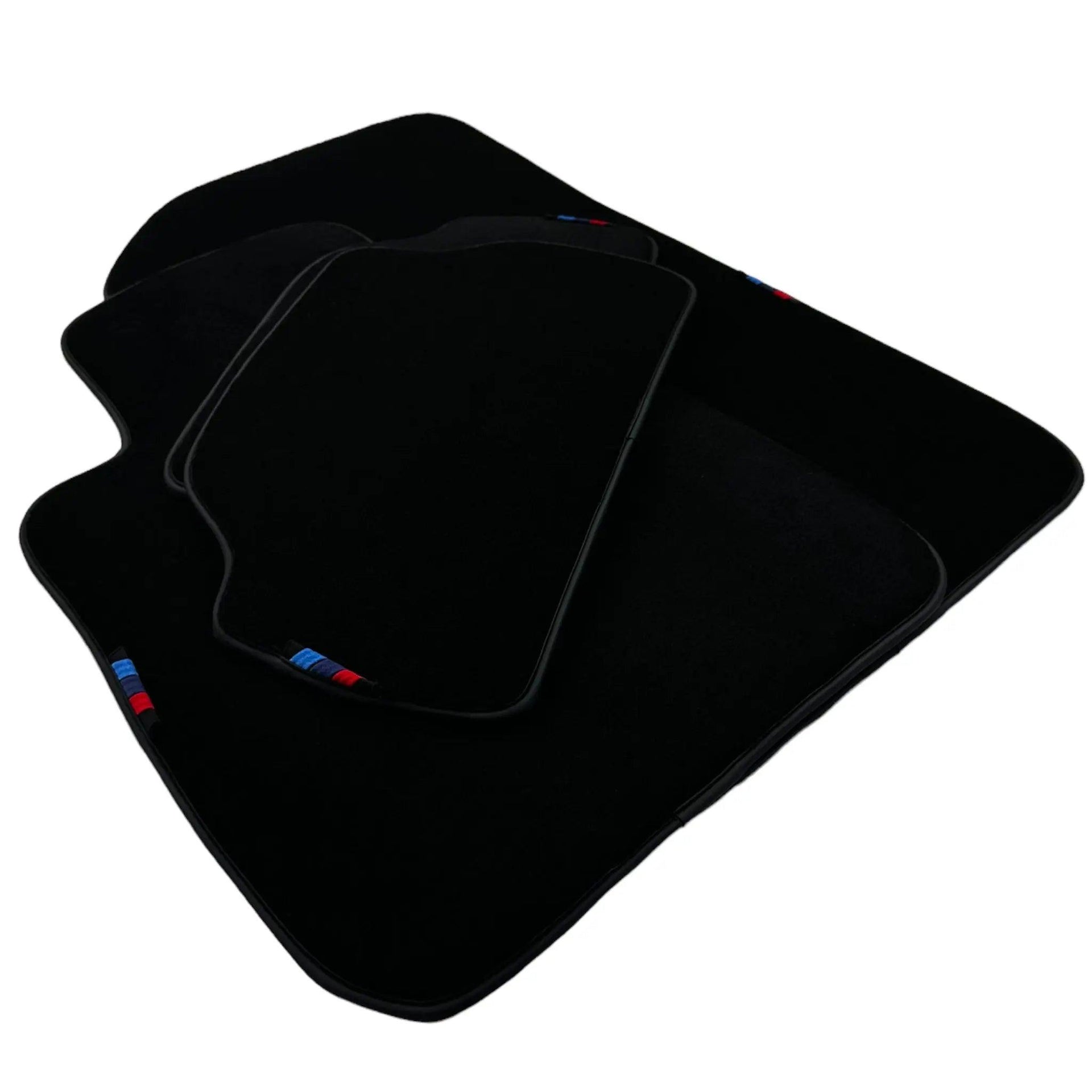 Black Floor Mats For BMW 1 Series E81 With 3 Color Stripes Tailored Set Perfect Fit - AutoWin