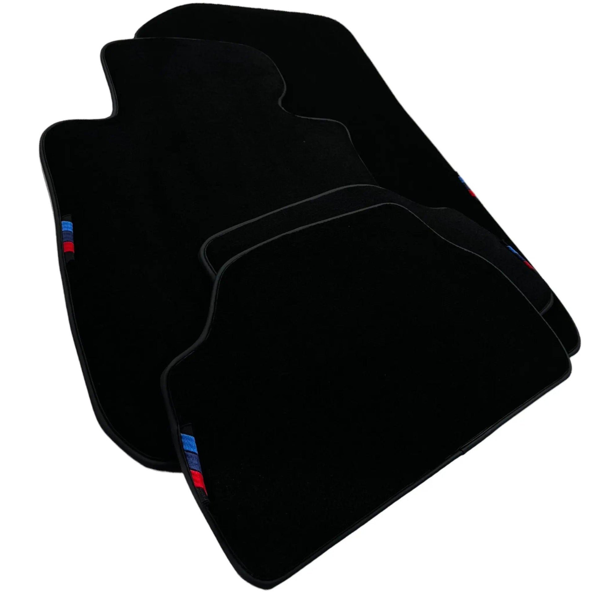 Black Floor Mats For BMW 1 Series E81 With 3 Color Stripes Tailored Set Perfect Fit - AutoWin