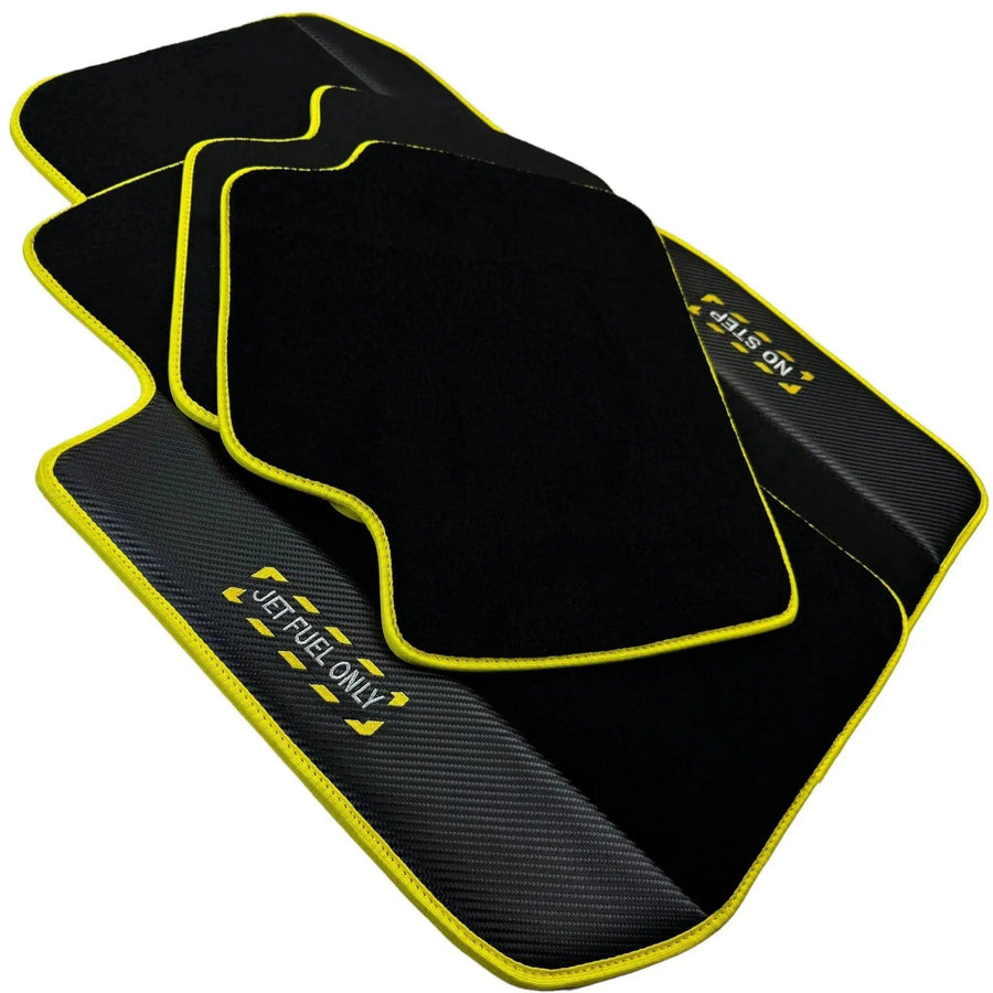 Black Floor Mats For BMW 2 Series F45 | Fighter Jet Edition | Yellow Trim - AutoWin