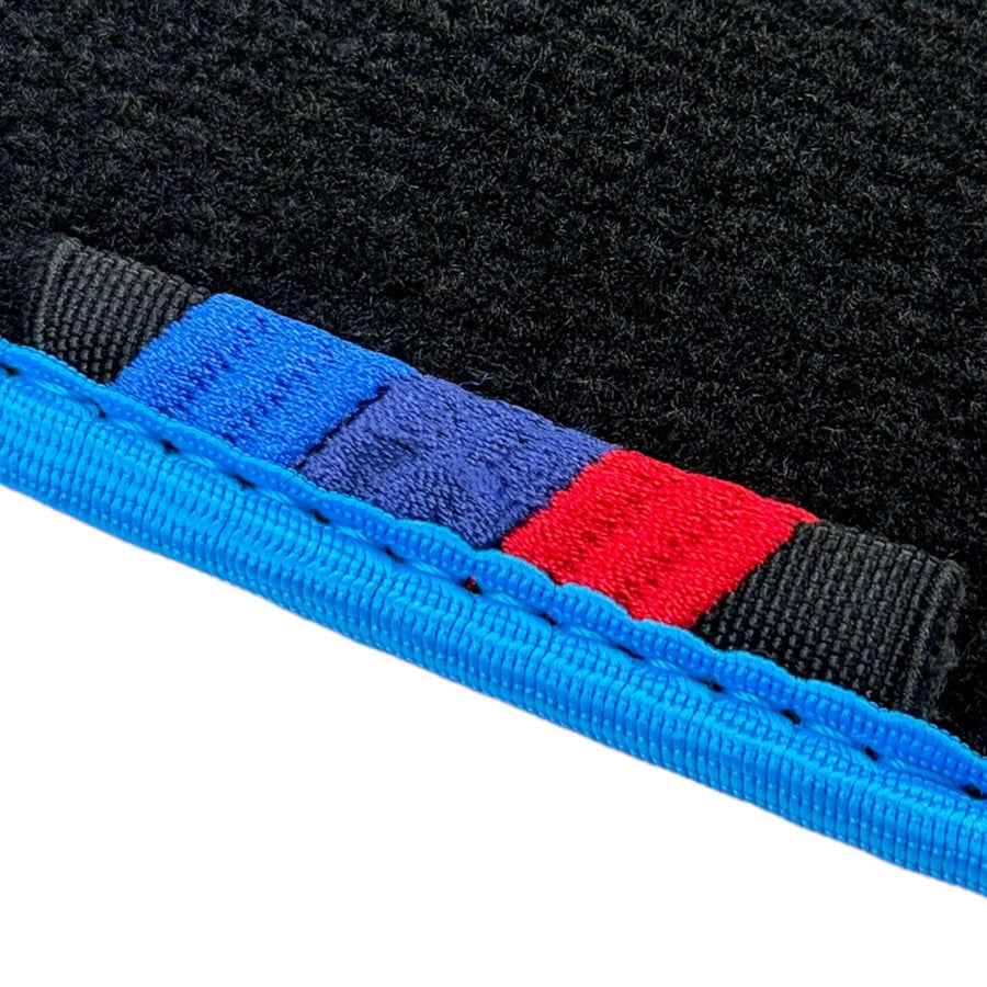 Black Floor Mats For BMW Gran Tourer F46 (2015-2022) 5 Seats | Sky Blue Trim - AutoWin