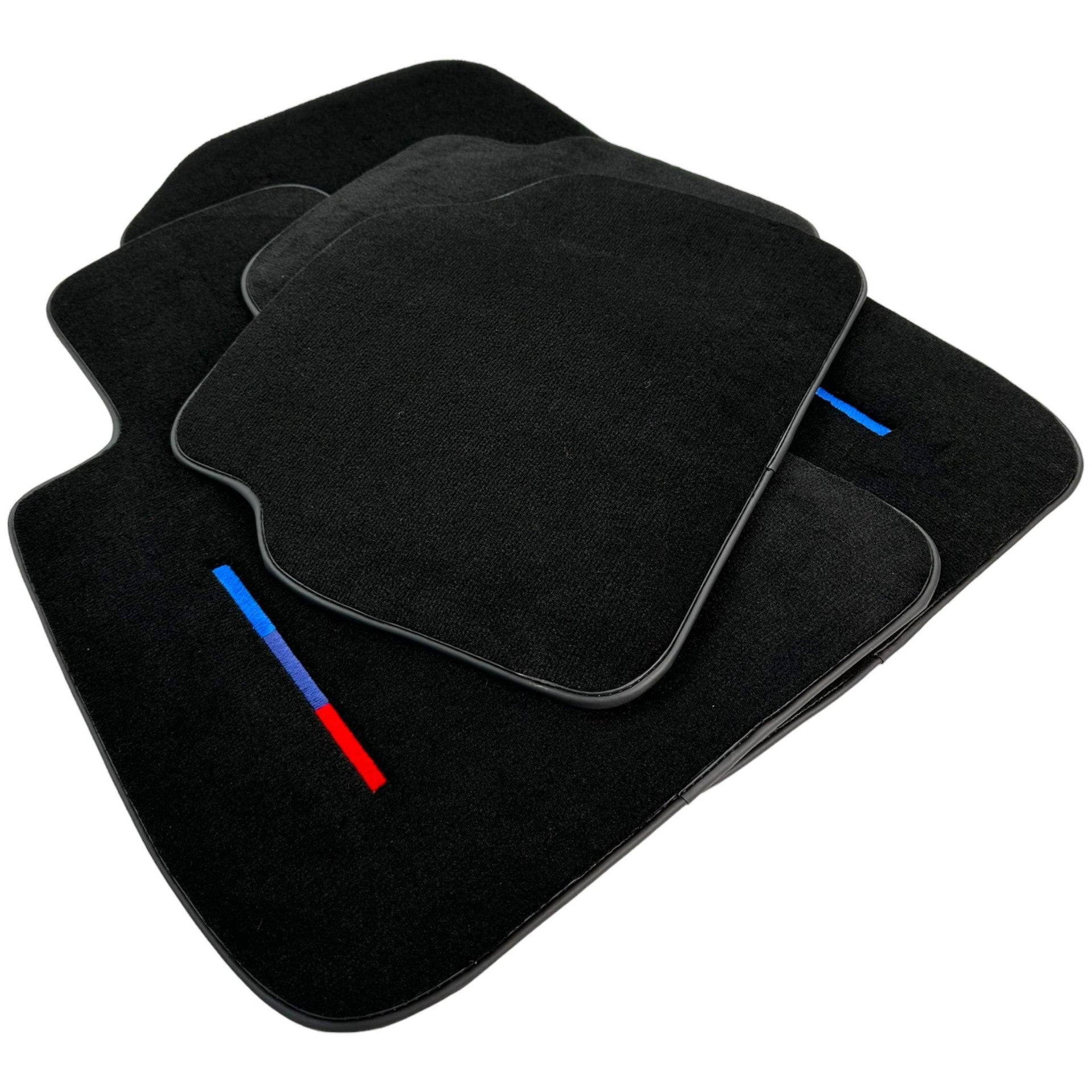 Black Floor Mats For BMW M3 4-door E90 With 3 Color Stripes Tailored Set Perfect Fit - AutoWin