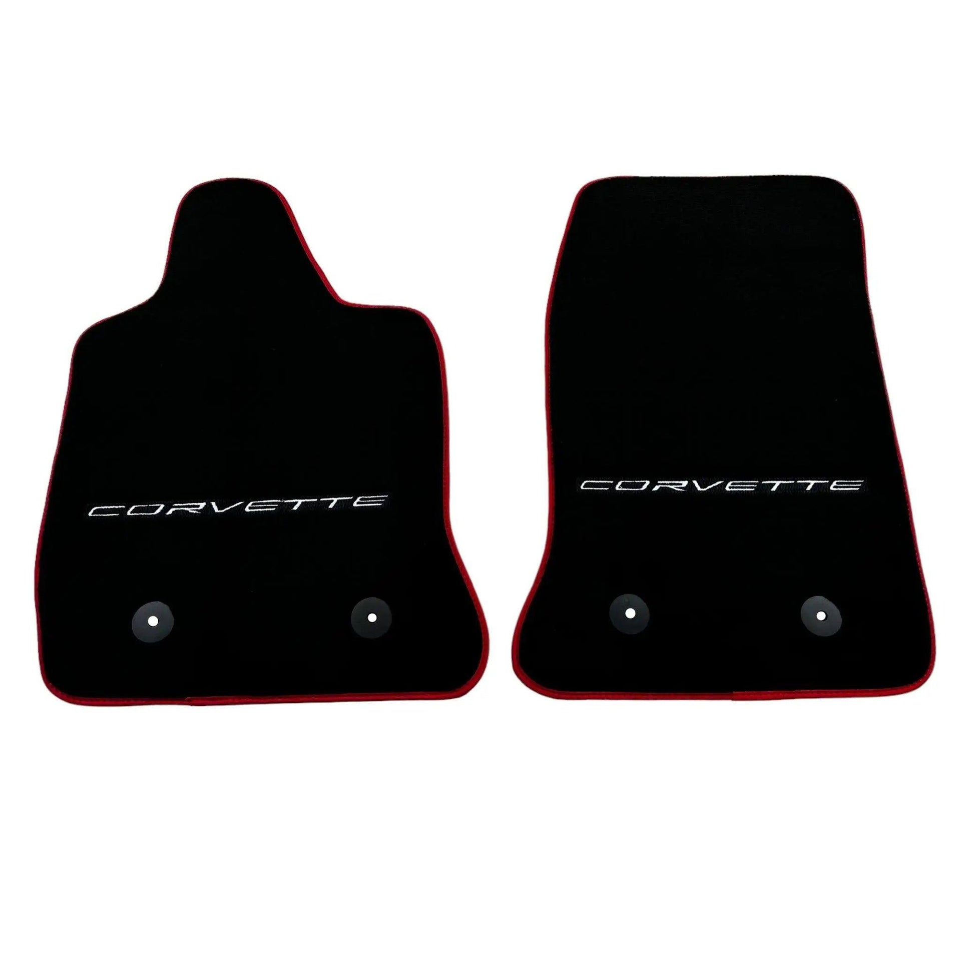 Black Floor Mats For Chevrolet Corvette C7 (2014-2019) | Red Trim - AutoWin