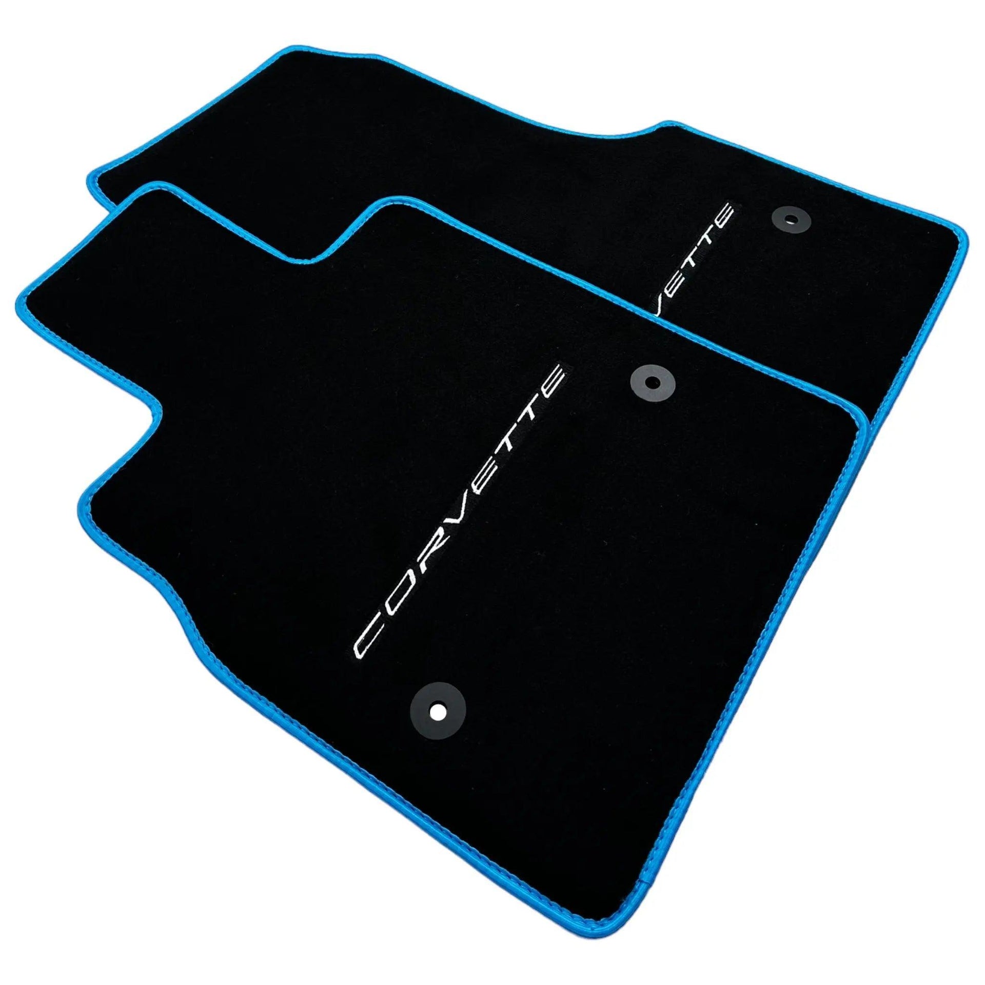 Black Floor Mats For Chevrolet Corvette C8 (2020-2024) with Blue Trim - AutoWin