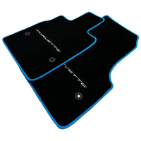 Black Floor Mats For Chevrolet Corvette C8 (2020-2024) with Blue Trim - AutoWin