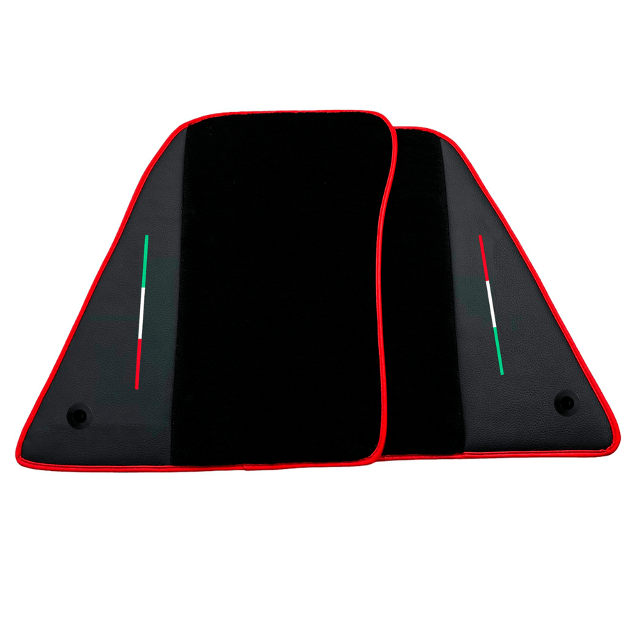 Black Floor Mats for Ferrari SF90 Stradale (2019-2024) with Leather and Red Trim - AutoWin