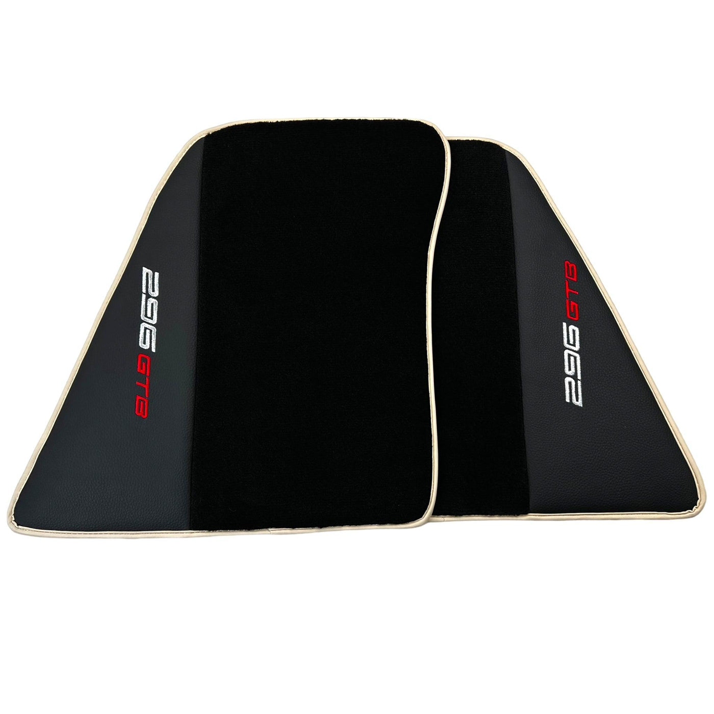 Black Floor Mats for Ferrari 296 GTB (2022-2024) with Leather | Beige Trim - AutoWin