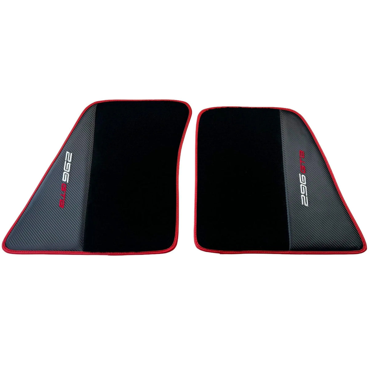 Black Floor Mats for Ferrari 296 GTB (2022-2027) with Carbon Fiber | Red Trim - AutoWin