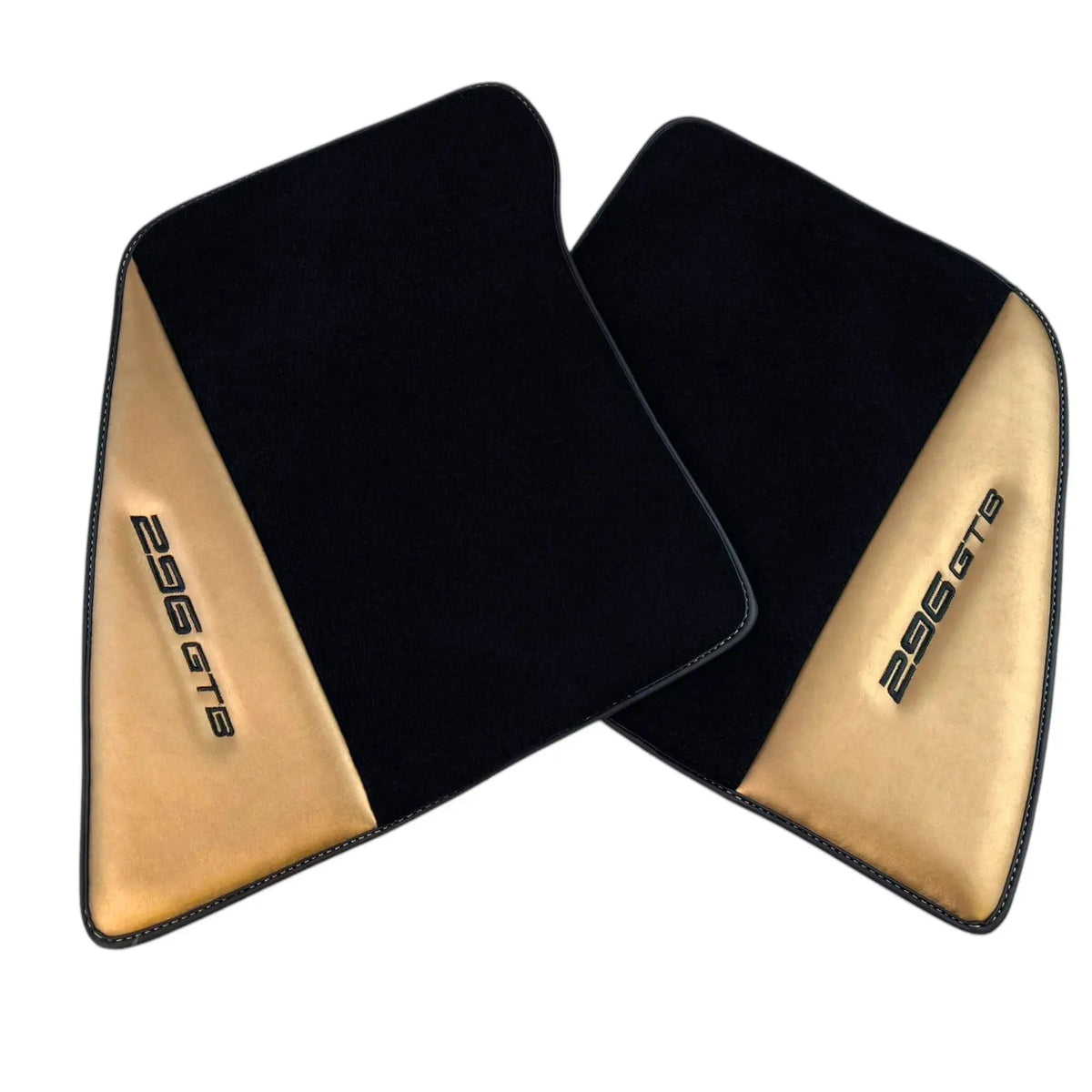 Black Floor Mats for Ferrari 296 GTB (2022-2027) with Gold Leather