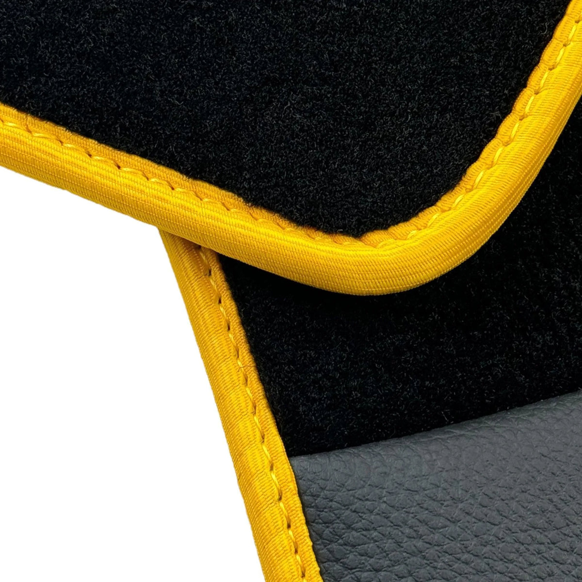 Black Floor Mats for Ferrari 296 GTB (2022-2027) with Leather and Yellow Trim