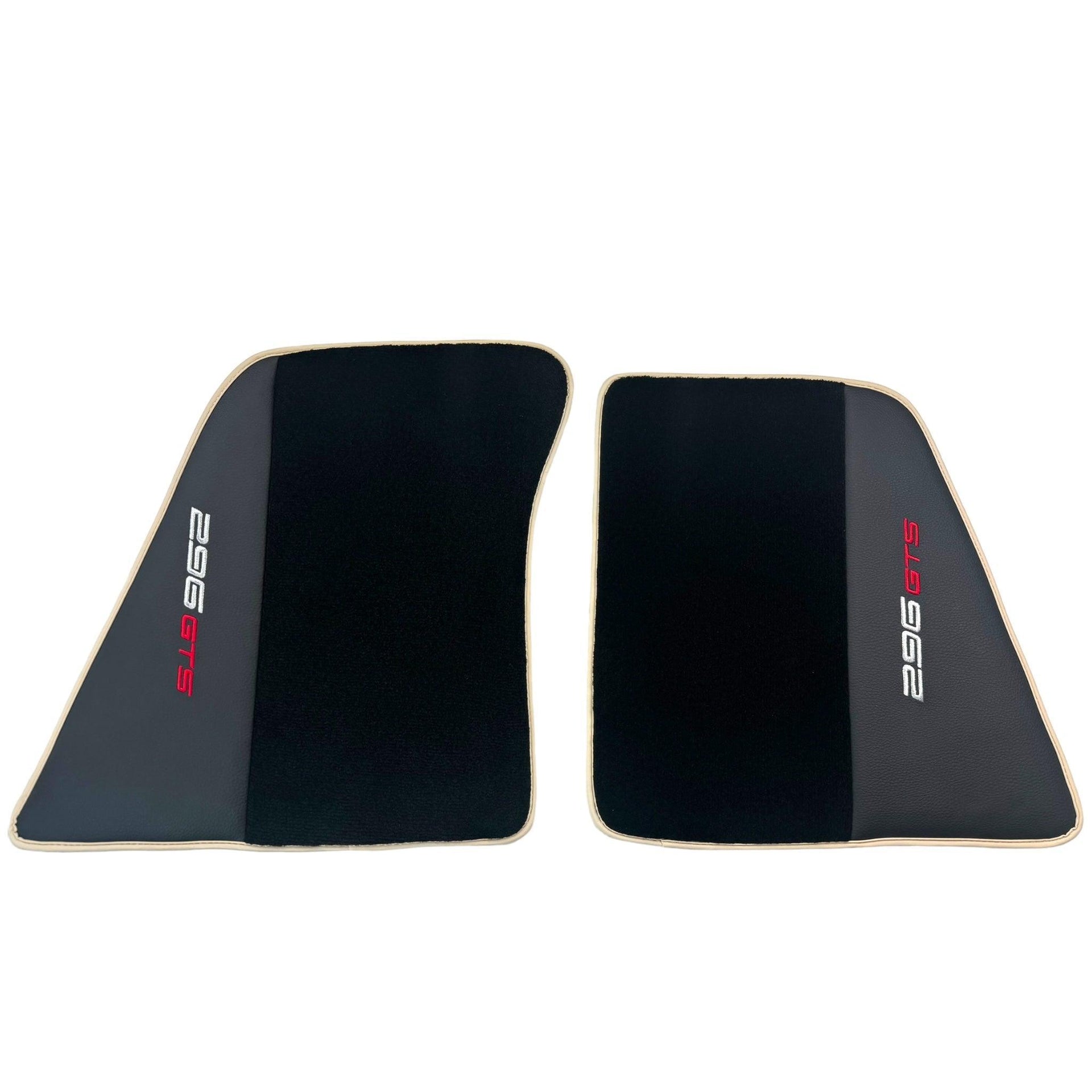 Black Floor Mats for Ferrari 296 GTS (2022-2024) with Leather and Beige Trim - AutoWin