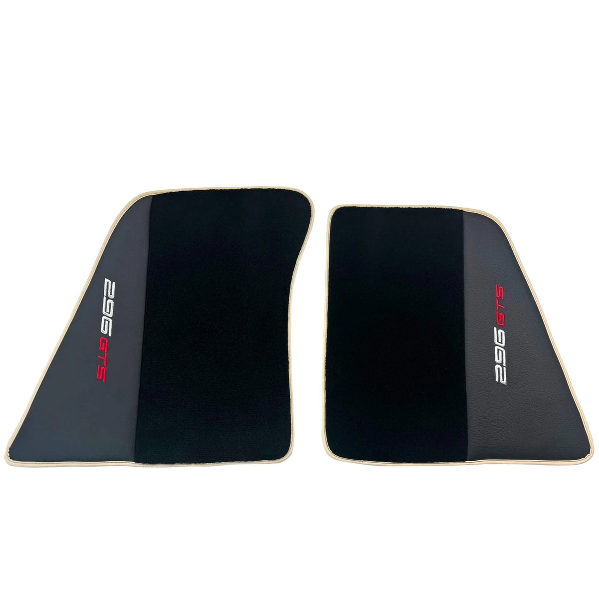 Black Floor Mats for Ferrari 296 GTS (2022-2027) with Leather and Beige Trim - AutoWin