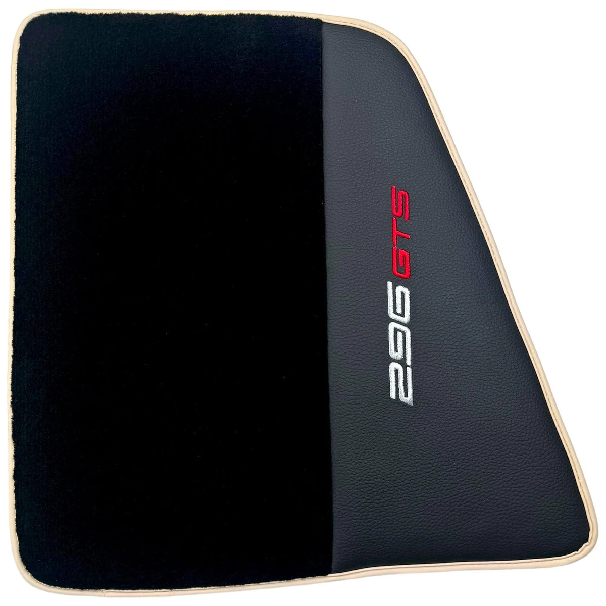 Black Floor Mats for Ferrari 296 GTS (2022-2027) with Leather and Beige Trim - AutoWin
