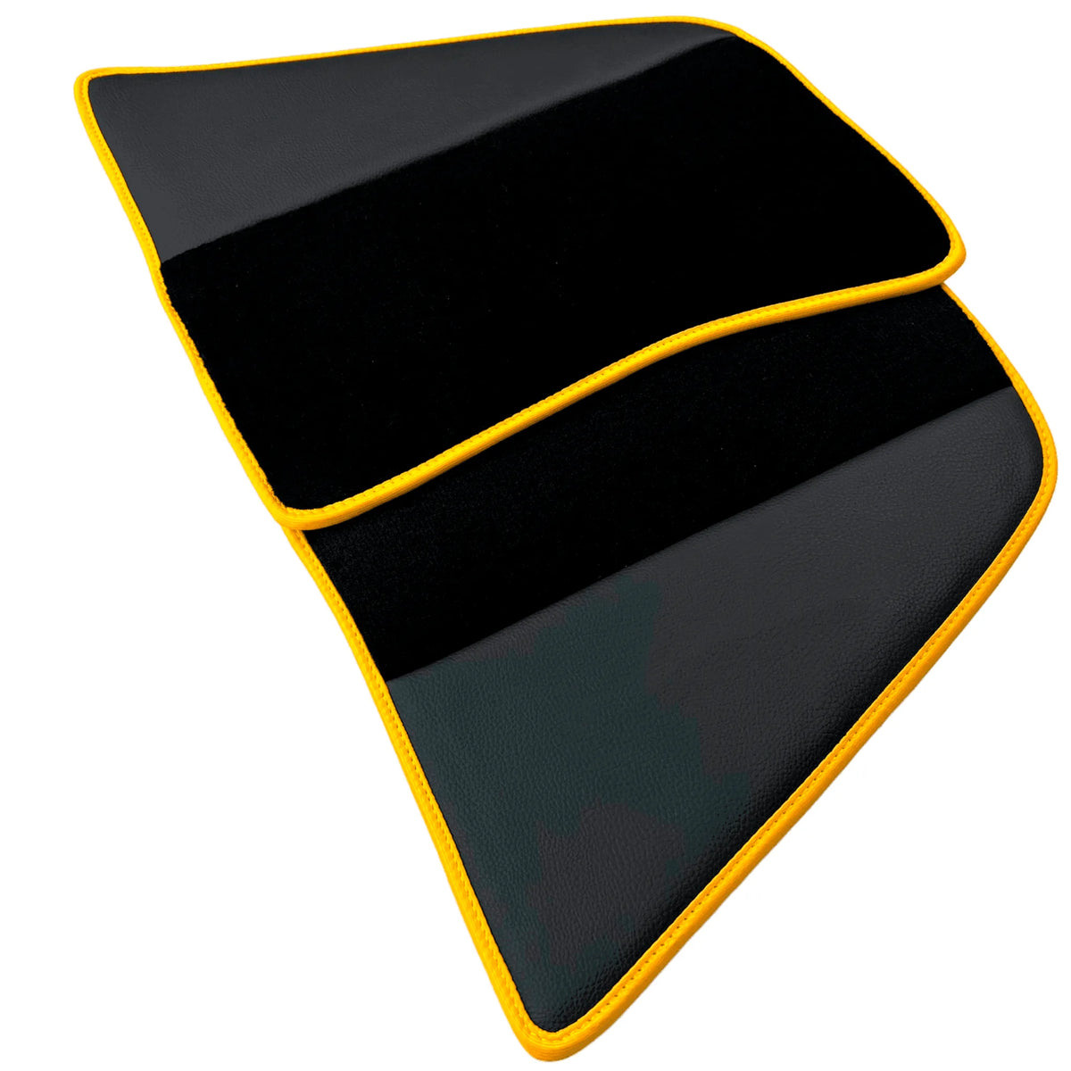 Black Floor Mats for Ferrari 296 GTS (2022-2027) with Leather and Yellow Trim