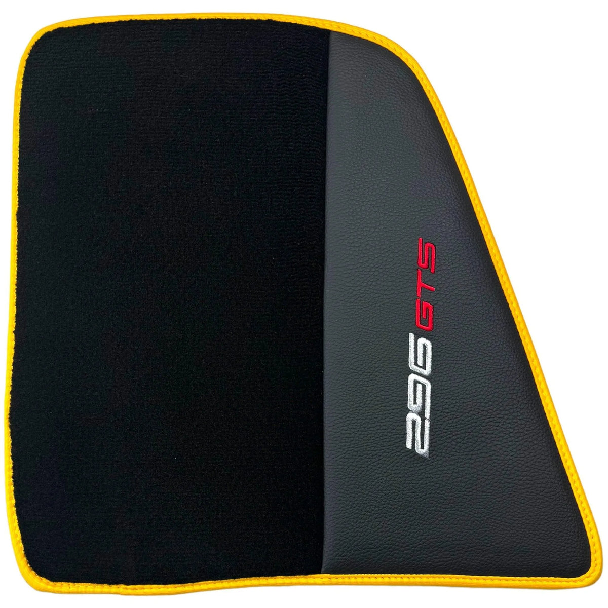 Black Floor Mats for Ferrari 296 GTS (2022-2027) with Leather and Yellow Trim - AutoWin