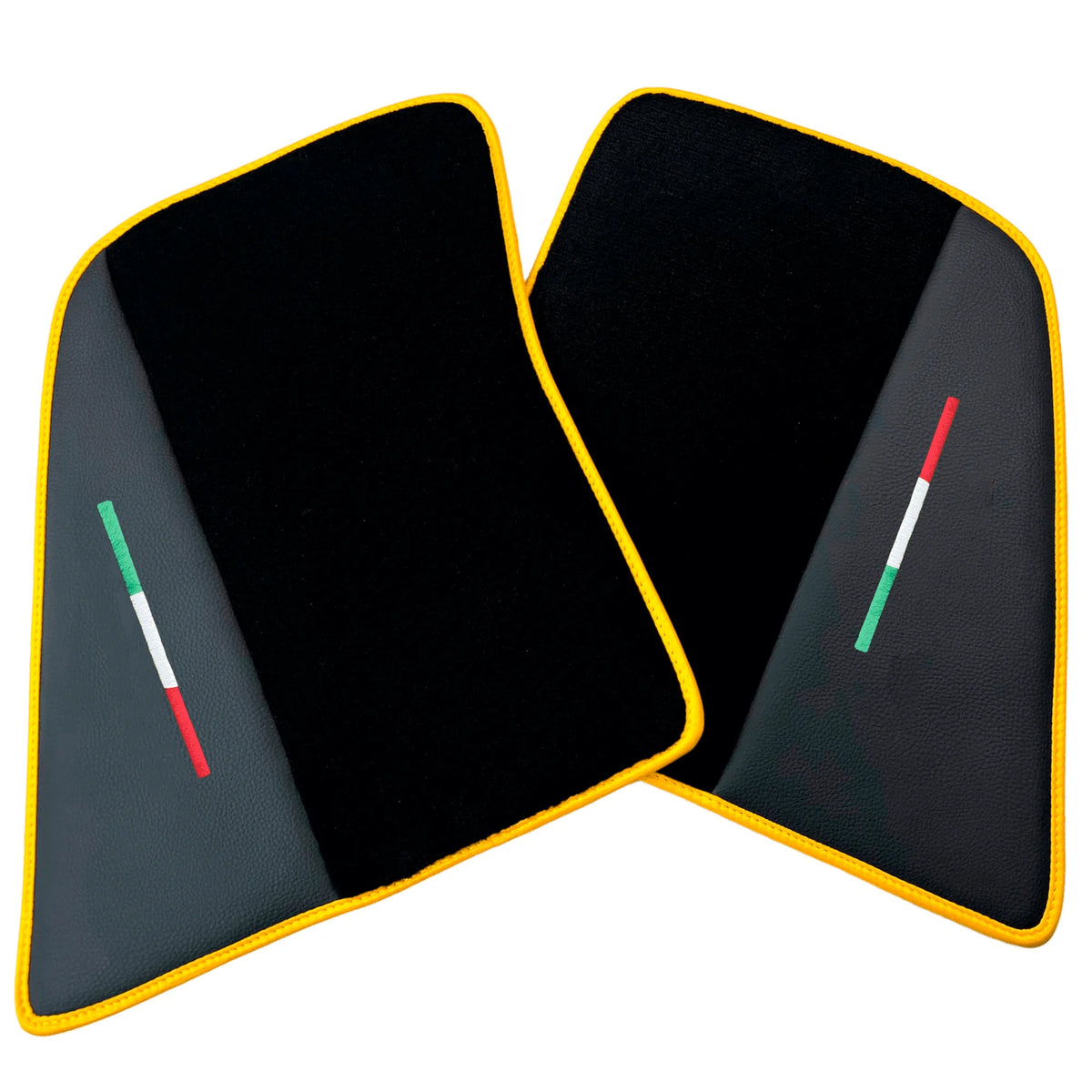 Black Floor Mats for Ferrari 296 GTS (2022-2027) with Leather and Yellow Trim