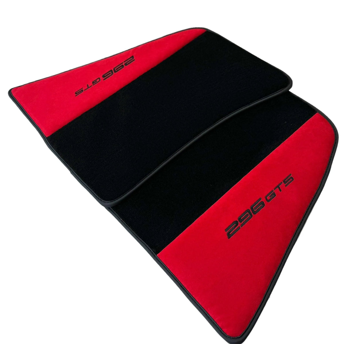 Black Floor Mats for Ferrari 296 GTS (2022-2027) with Red Alcantara Leather - AutoWin