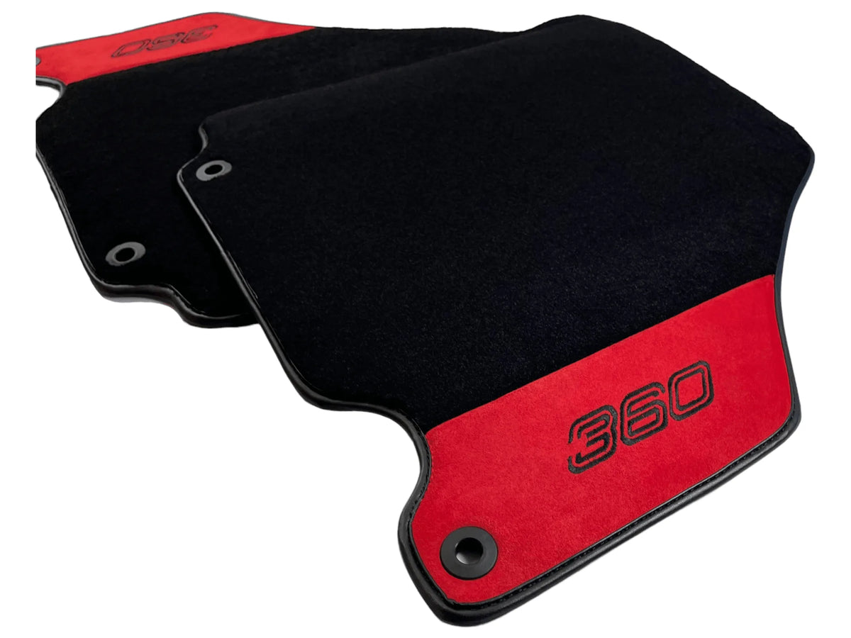 Black Floor Mats For Ferrari 360 Modena 1999-2005 With Red Alcantara Leather - AutoWin