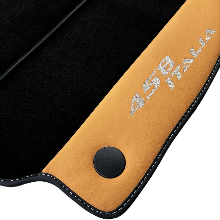 Black Floor Mats for Ferrari 458 Italia (2009-2015) with Beige Nappa Leather - AutoWin