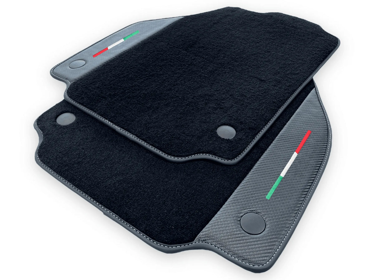 Black Floor Mats For Ferrari 458 Italia 2009-2015 With Carbon Fiber Leather - AutoWin