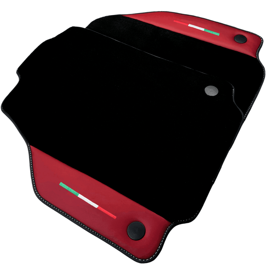 Black Floor Mats for Ferrari 488 Spider (2016-2023) with Bordeaux Nappa Leather | Italian Edition - AutoWin
