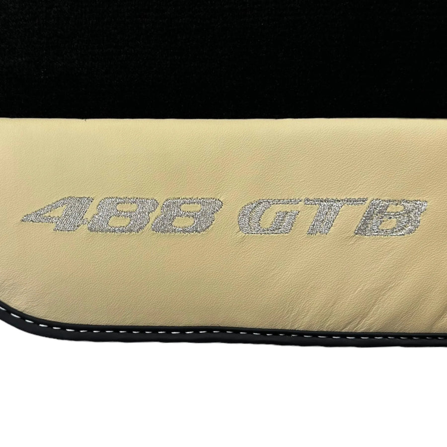 Black Floor Mats for Ferrari 488 GTB (2015-2022) with Crema Nappa Leather - AutoWin