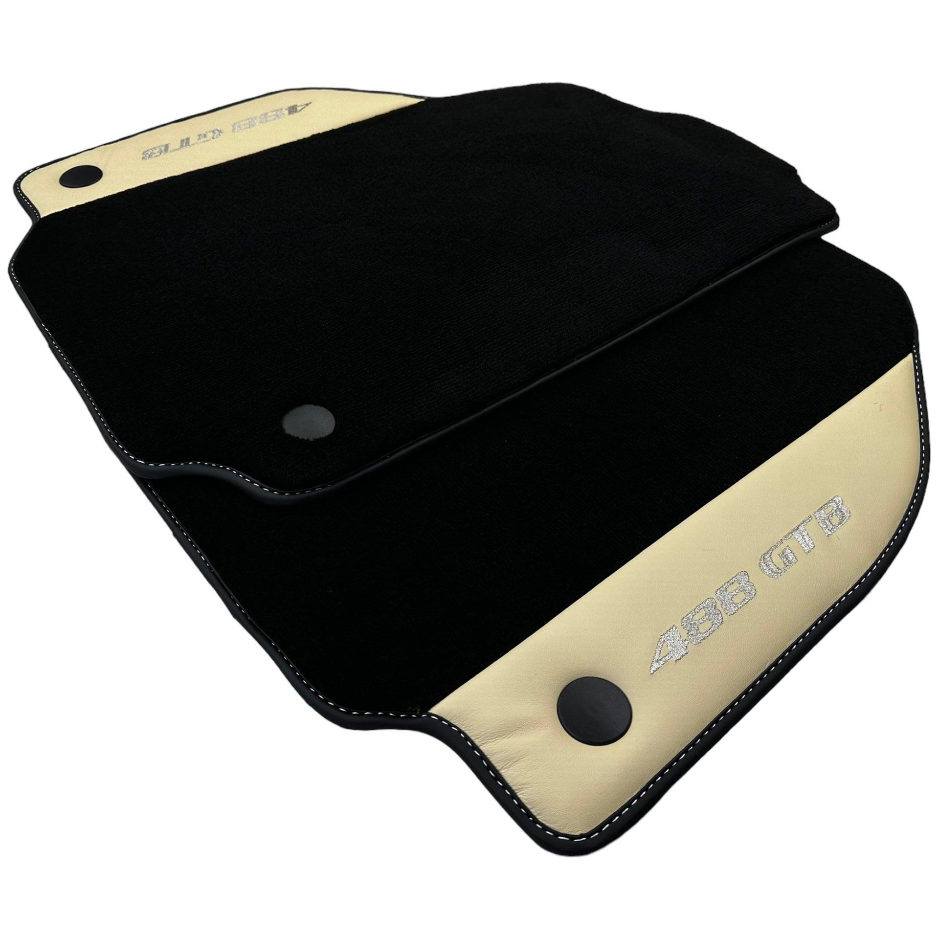 Black Floor Mats for Ferrari 488 GTB (2015-2022) with Crema Nappa Leather - AutoWin