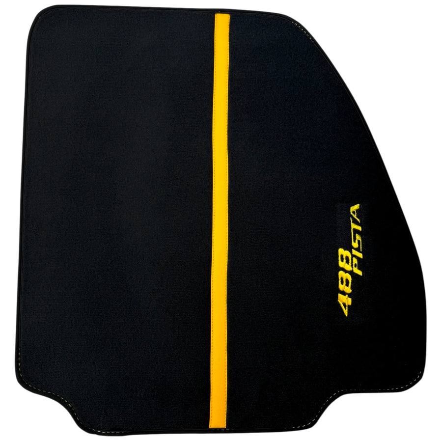 Black Floor Mats For Ferrari 488 Pista 2019-2021 With Yellow Leather