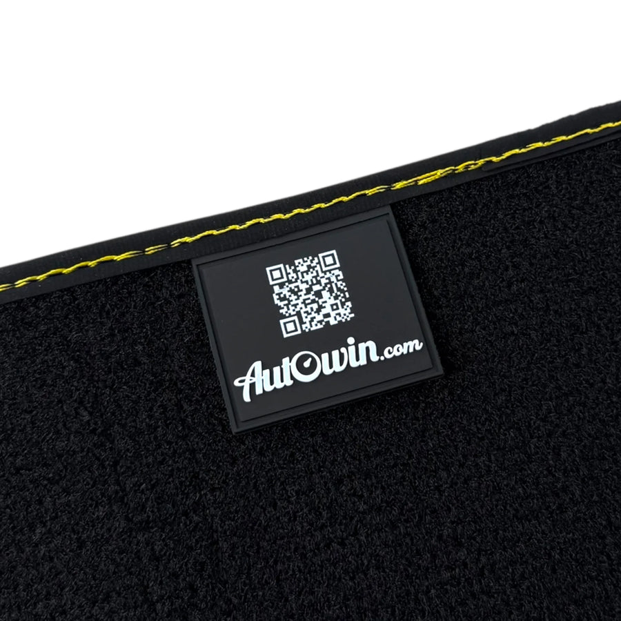 Black Floor Mats For Ferrari 488 Pista 2019-2021 With Yellow Leather