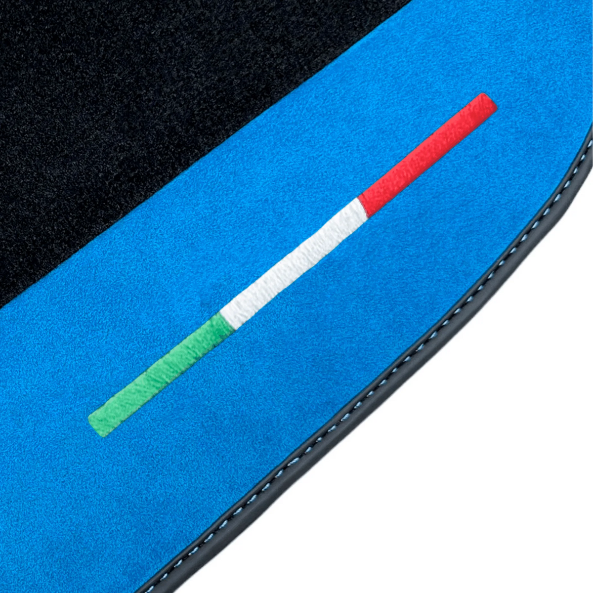 Black Floor Mats For Ferrari 488 Pista Spider 2019-2021 With Blue Alcantara Leather - AutoWin