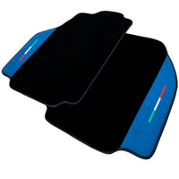 Black Floor Mats For Ferrari 488 Pista Spider 2019-2021 With Blue Alcantara Leather